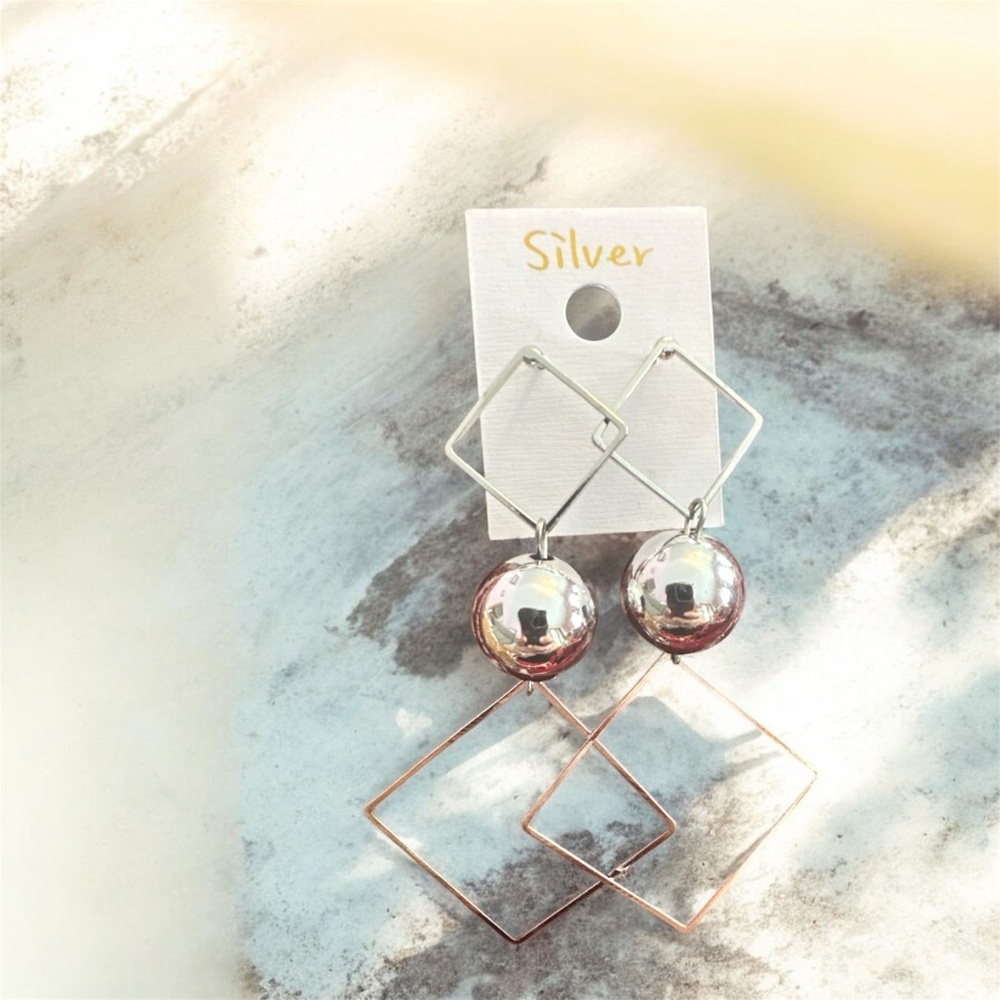 Silver Geometric Drop Earrings